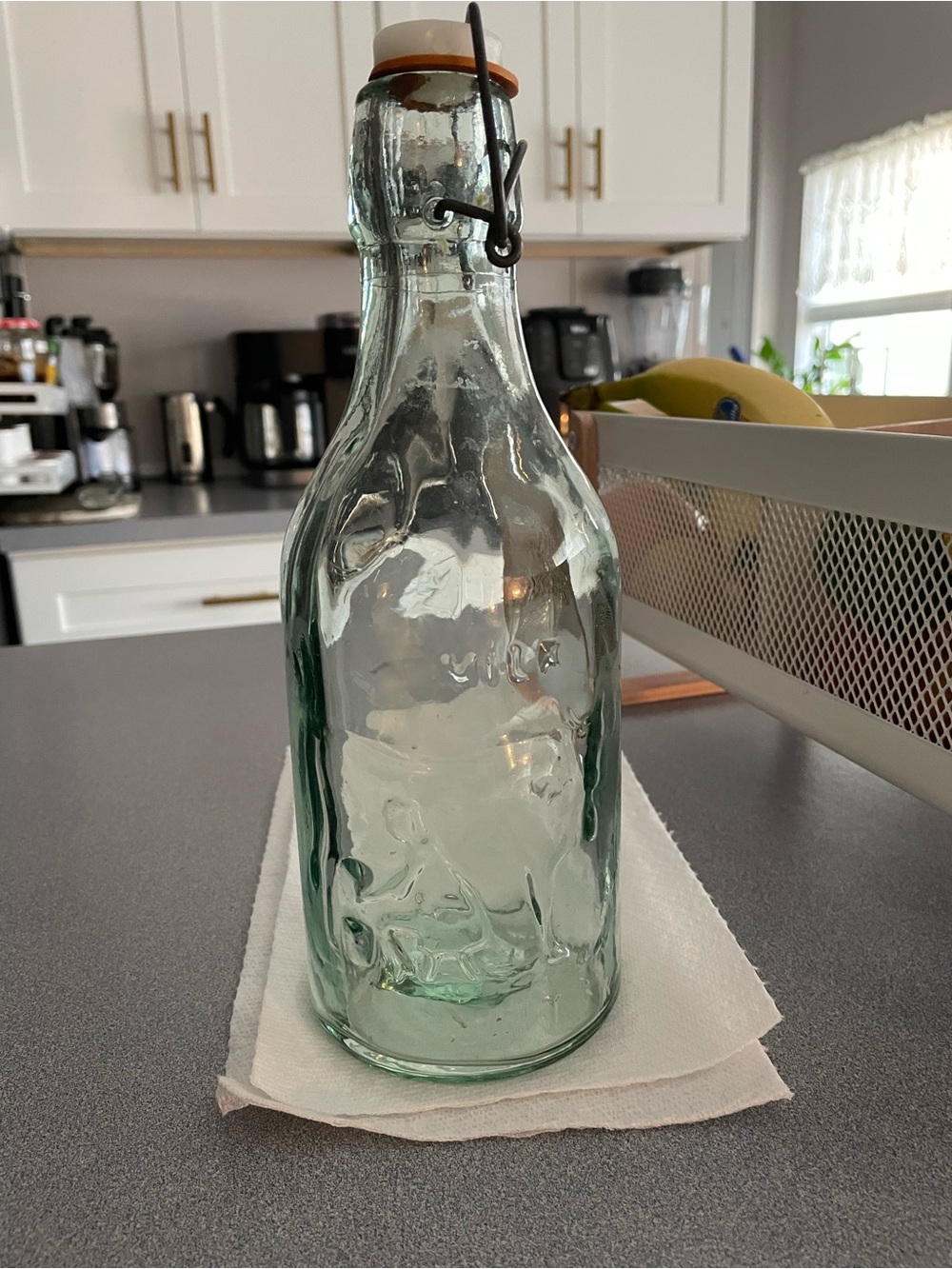 Vintage Milk Aqua Glass Swing-Top Bottle with farmer milking cow - Picture 3 of 8
